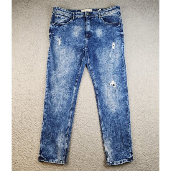 Akademiks Jeans Mens 40x32 Blue Slim Moto Fit Stone Wash Modern Denim Jeanius - Picture 2 of 10